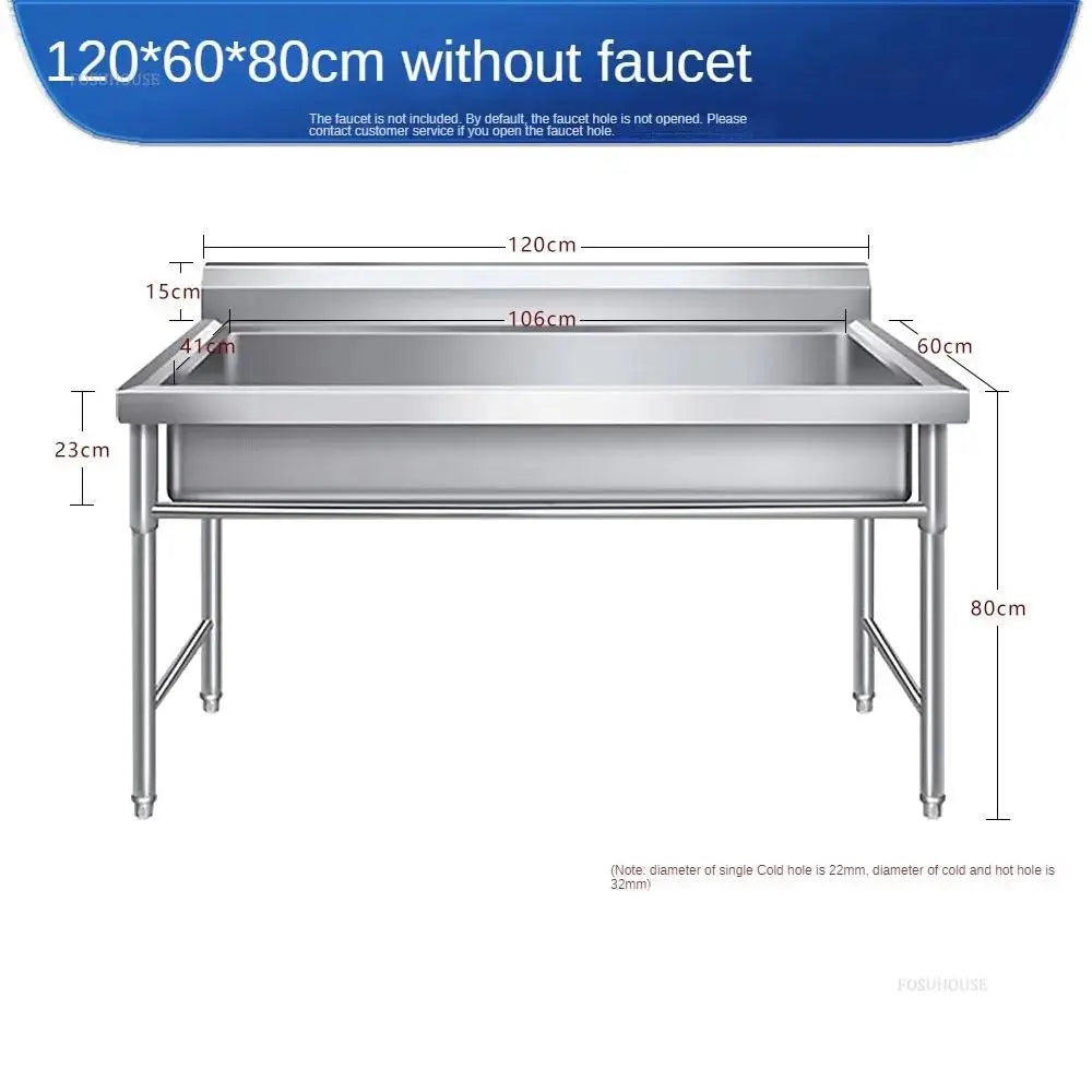 Commercial Stainless Steel Large Single-tank Floor-standing Dishwashing Kitchen Sinks for School Canteen Outdoor Washing Sinks