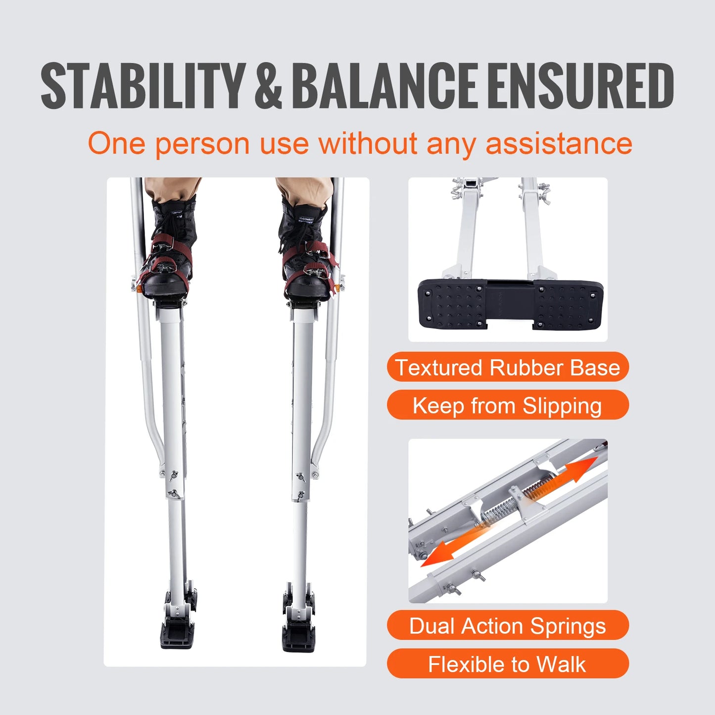 VEVOR Drywall Stilts 36''-50'' Adjustable Aluminum Tool Stilts with Protective Knee Pads Non-Slip Work Stilts for Home