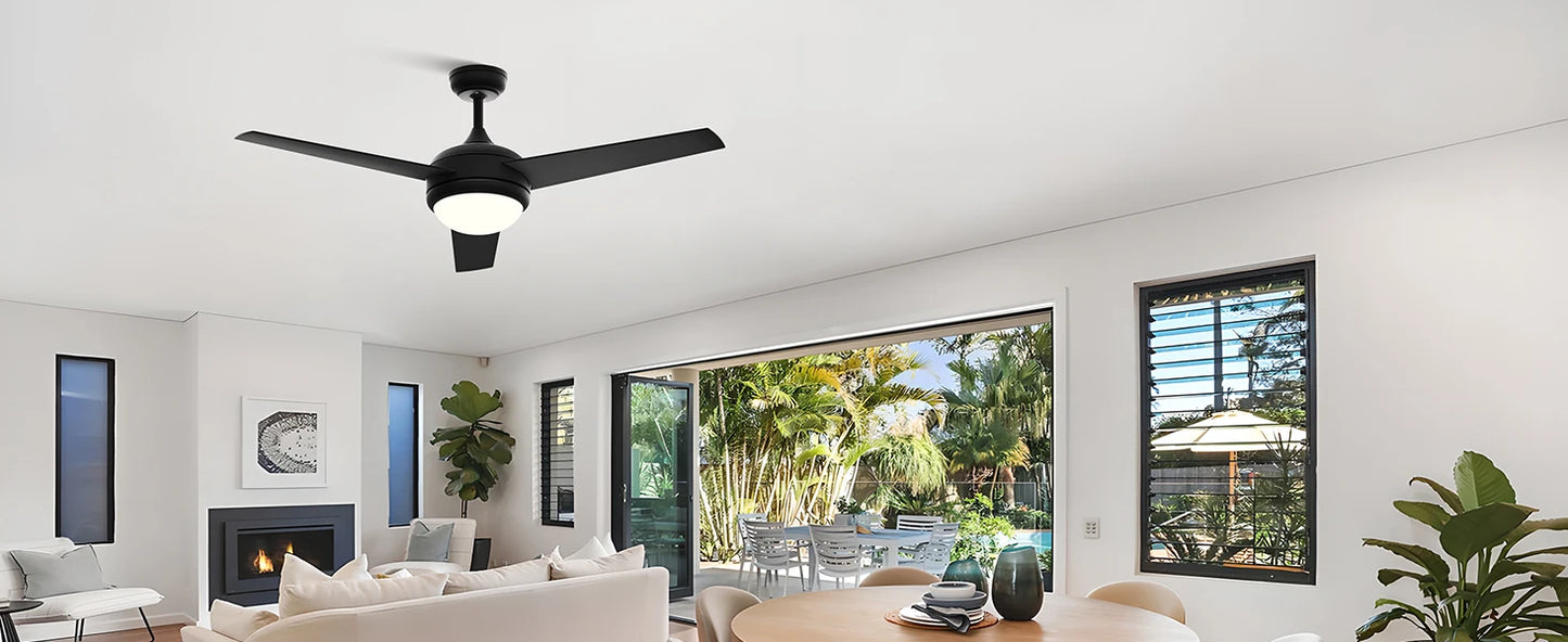 LUNA 52" Ceiling Fan with Light & Remote Control,3 Wood Blades, 6-Speed, Timer, 3 CCT, for Bedroom Living Room Kitchen