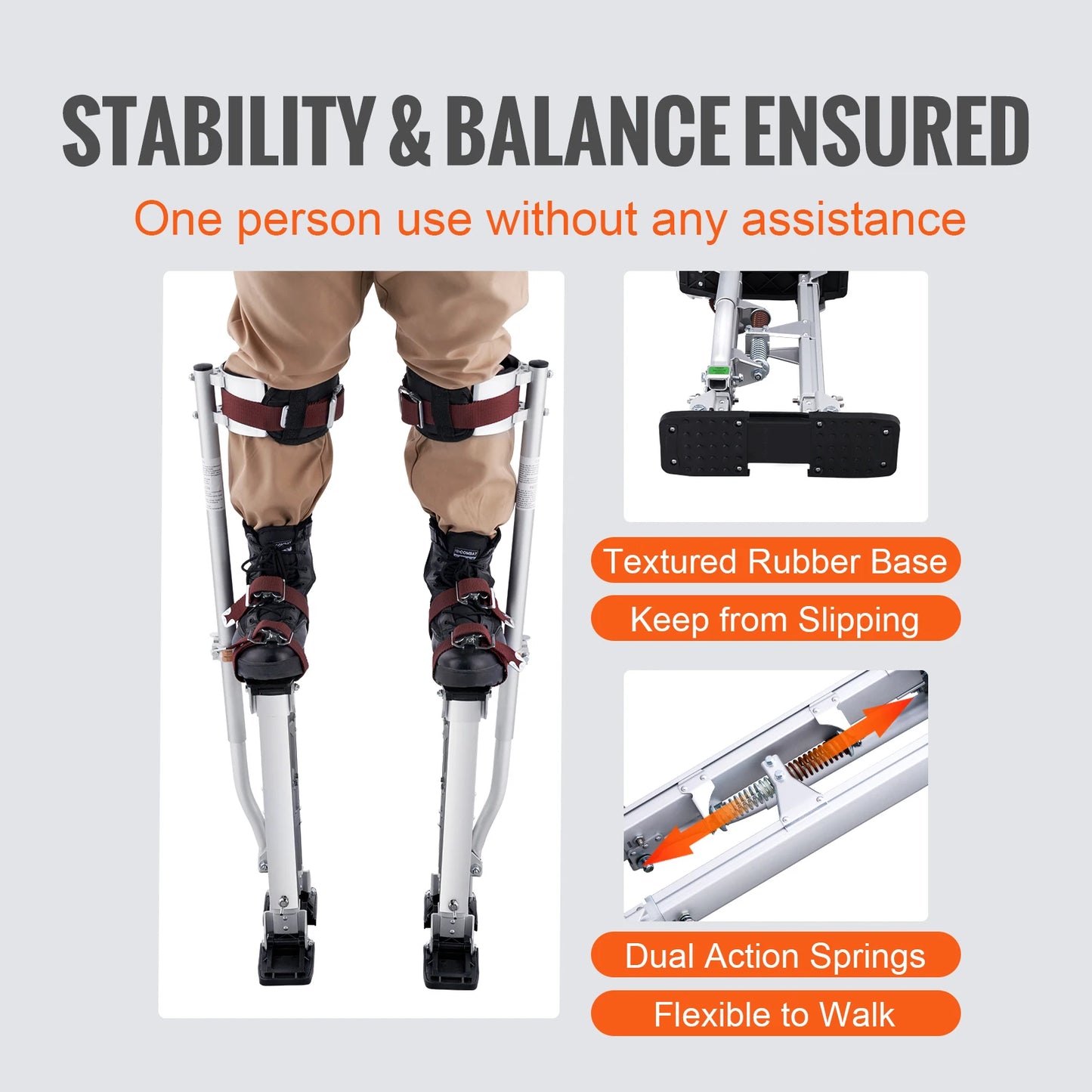 VEVOR Drywall Stilts 18''-30''/36''-50'' Adjustable Aluminum Tool Stilts with Protective Knee Pads Non-Slip Work Stilts for Home