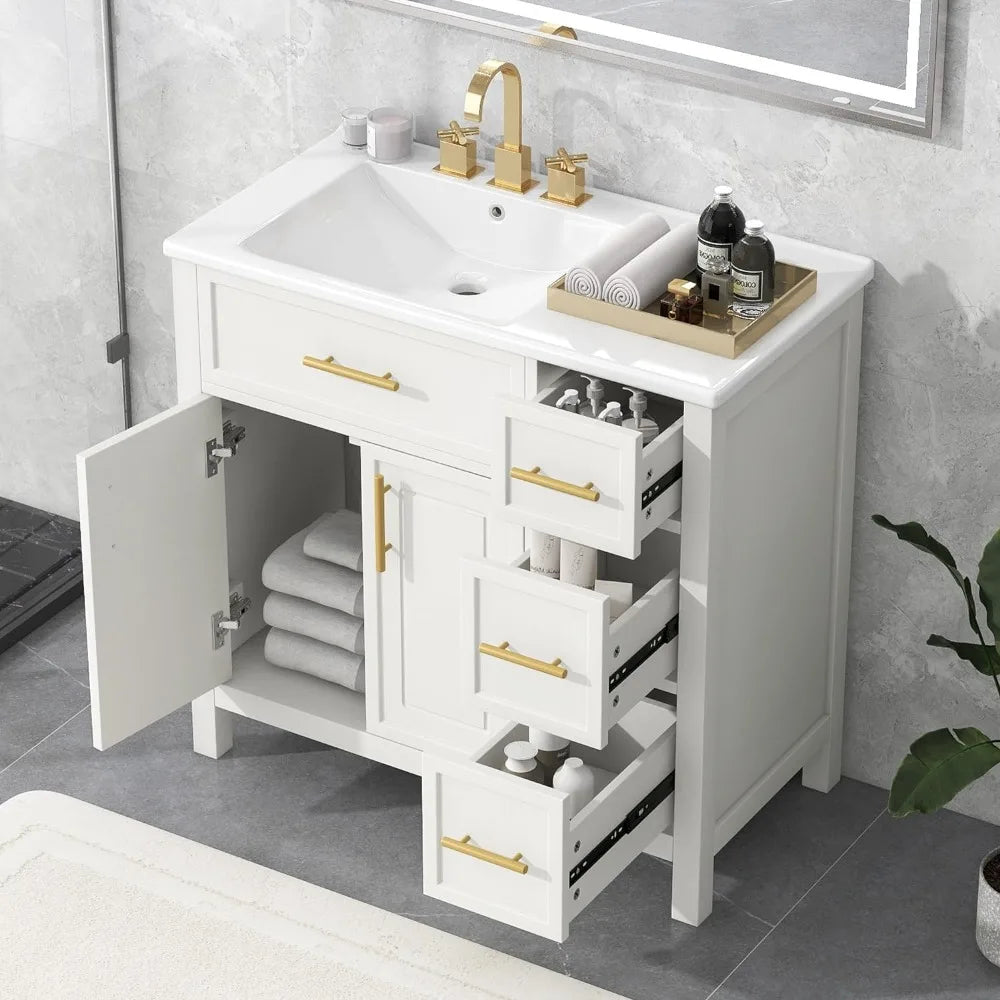 Bathroom Vanity with Sink, Bathroom Storage Cabinet with 3 Drawers, Wood Bathrooms Vanity Set, 36" Bathroom Vanity with Sink