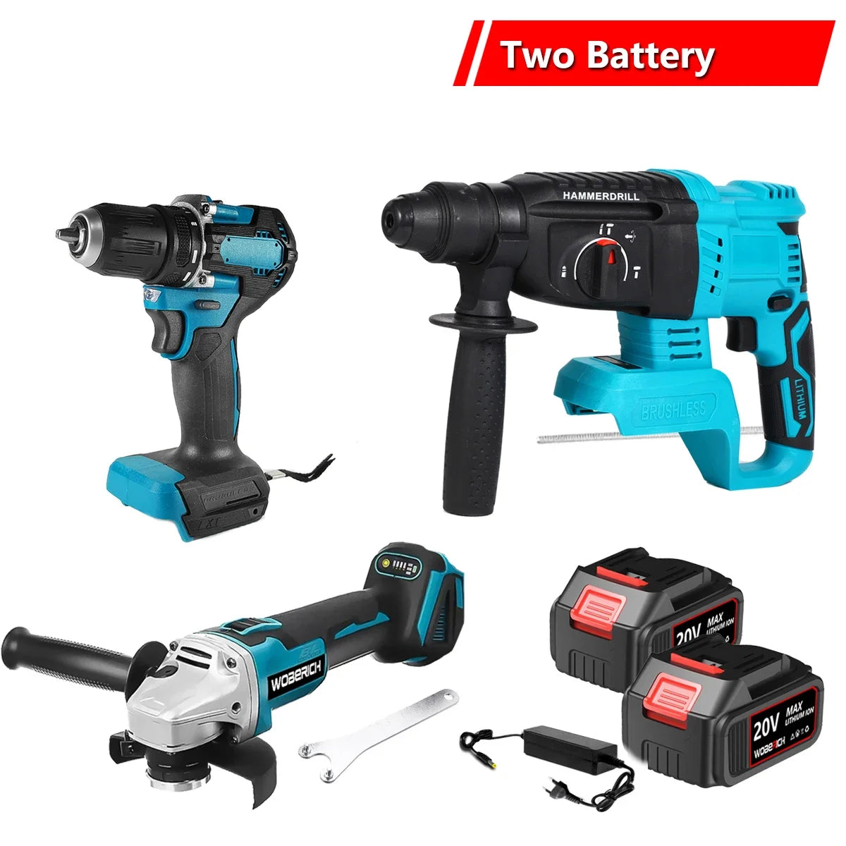 Brushless Electric Cordless Impact Drill Angle Grinder Electric circular saw With 2x Battery Combo Kits Power Tools Sets