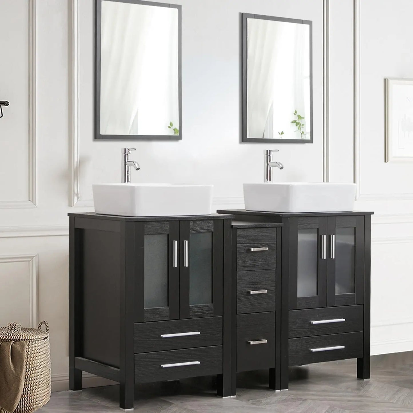 60" Double Vanity,Double Bathroom Vanity Top with Porcelain White Sink, Faucet Drain Parts Include,Mirror Not Included