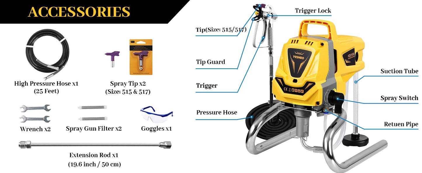 Airless Paint Sprayer for House Painting 3300PSI,1100W High Efficiency Electric Paint Machine,No Need To Thinning