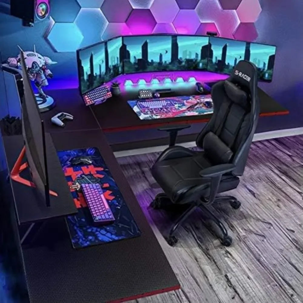 Computer Desk, L Shaped Gaming Computer Corner Desk PC Gaming Table with Large Monitor Riser Stand , Desk Computer