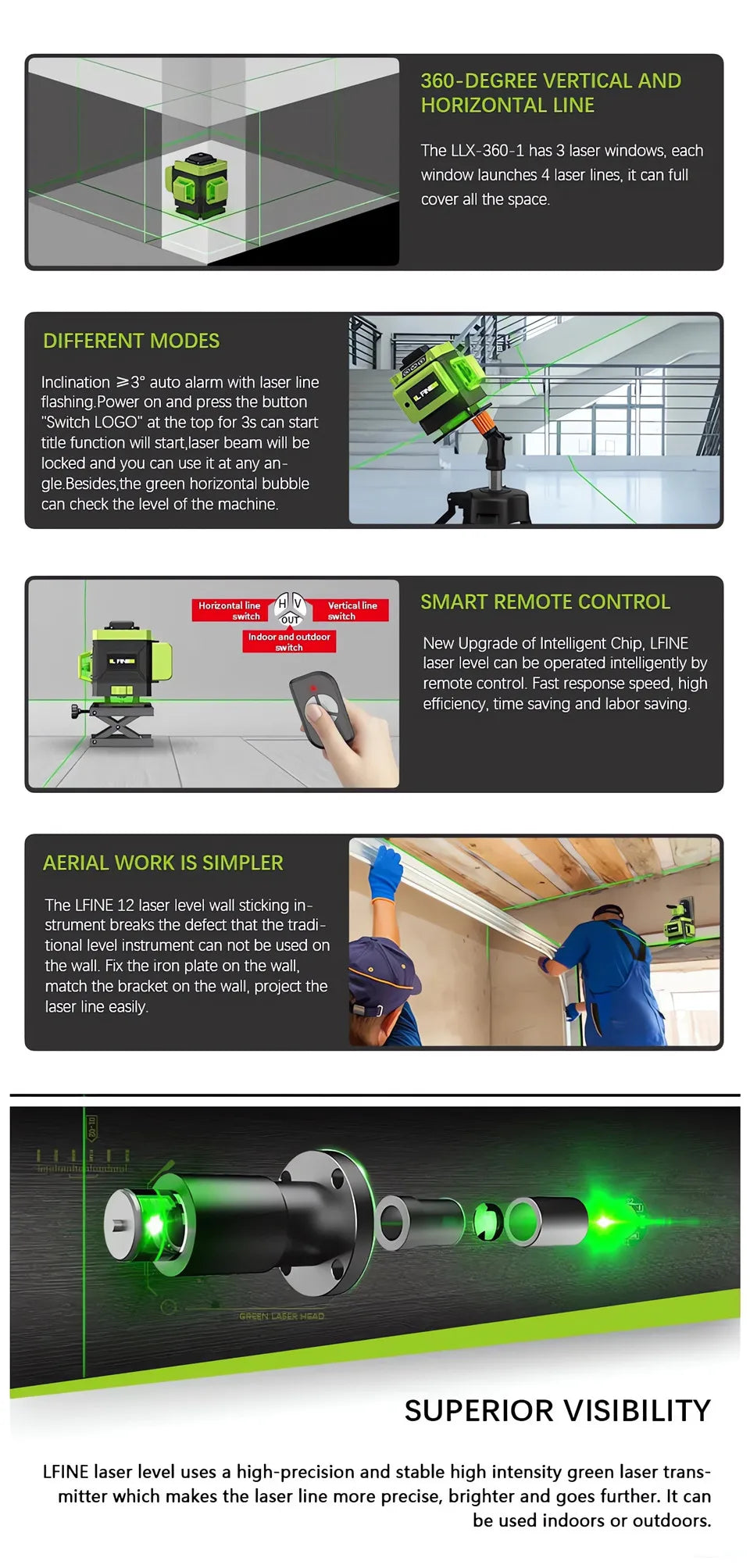 New 4D 8/12/16 Lines Laser Level with Green Line Self-Leveling Horizontal and Vertical Super Powerful for Accurate Measurement