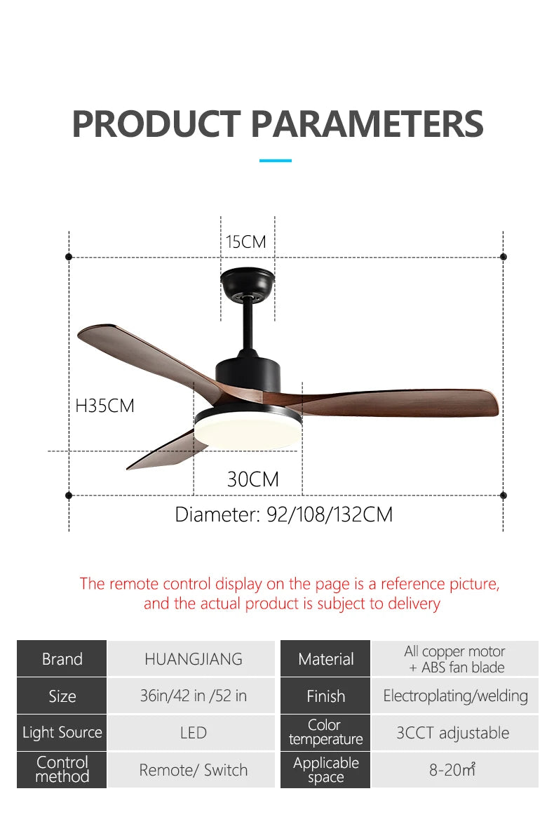 52 inch Modern DC Ceiling fan with light and Remote Control for Living room dining room bedroom Strong winds Electric fans