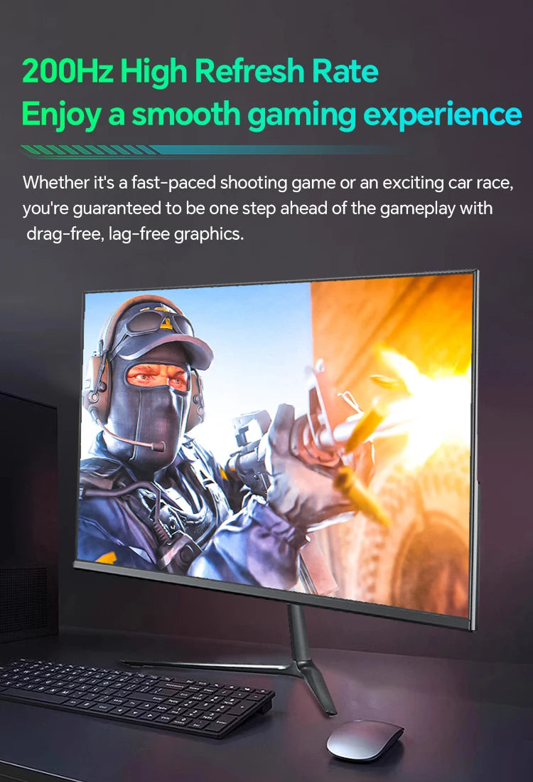 Anmite 24 Inch PC Gaming Monitor 200Hz IPS LCD Display 1920×1080P FHD Desktop Ultra-thin Gaming Computer Screen100Hz HDMI