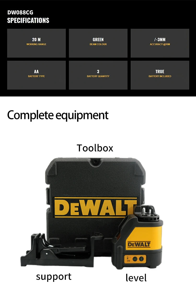 DEWALT DW088CG Laser Level With Case 30m Self-Leveling Cross Line Green Cross Line Lase Horizontal Vertical Laser Level 2-Line