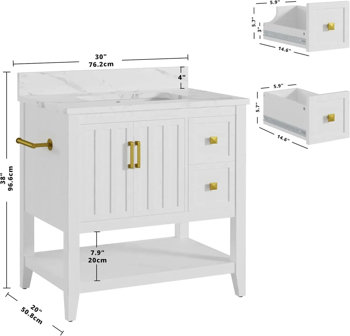 Bathroom Vanity with Sink, 30" Bathroom Cabinet with 2 Drawers and Storage, Modern Bathroom Vanity Set, Easy Assembly