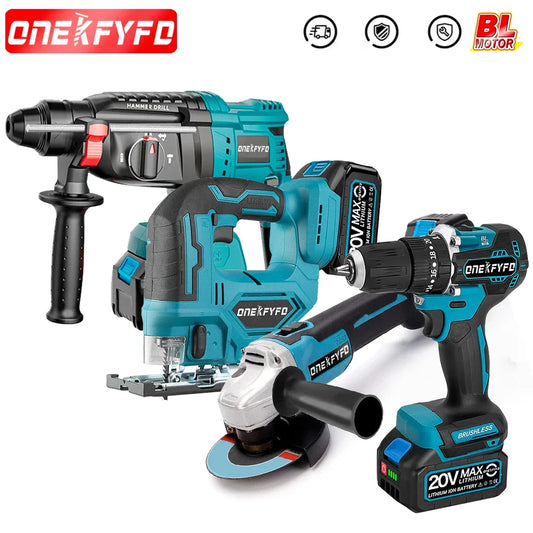 Cordless Tool Combo Set 4 in 1 Impact Wrench Angle Grinder Hammer Drill Jigsaw Power Tool Set Combo Kit for Makita 18V Battery