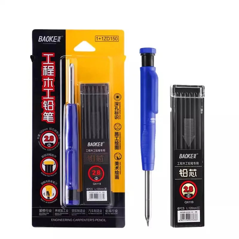 2.8mm Carpenter Mechanical Pencil with Sharpener for Woodworking Construction Long Head Carpenter Pencil Cute Stationery