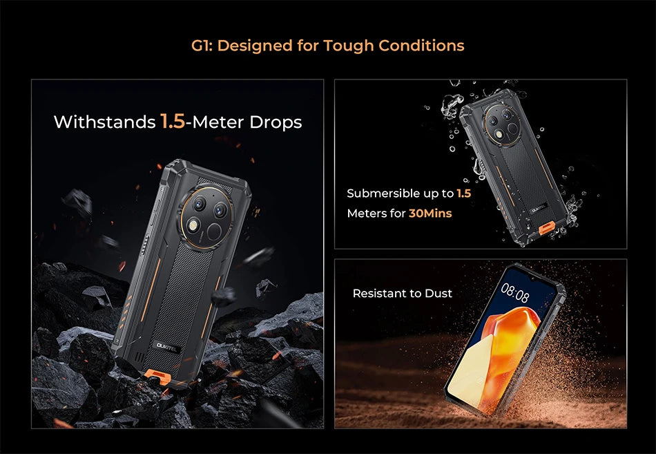 Oukitel G1 Rugged smartphone Global Version 6.52‘' HD+ 10600mAh 6GB+256GB Android14 48MP Camera cellphone NFC