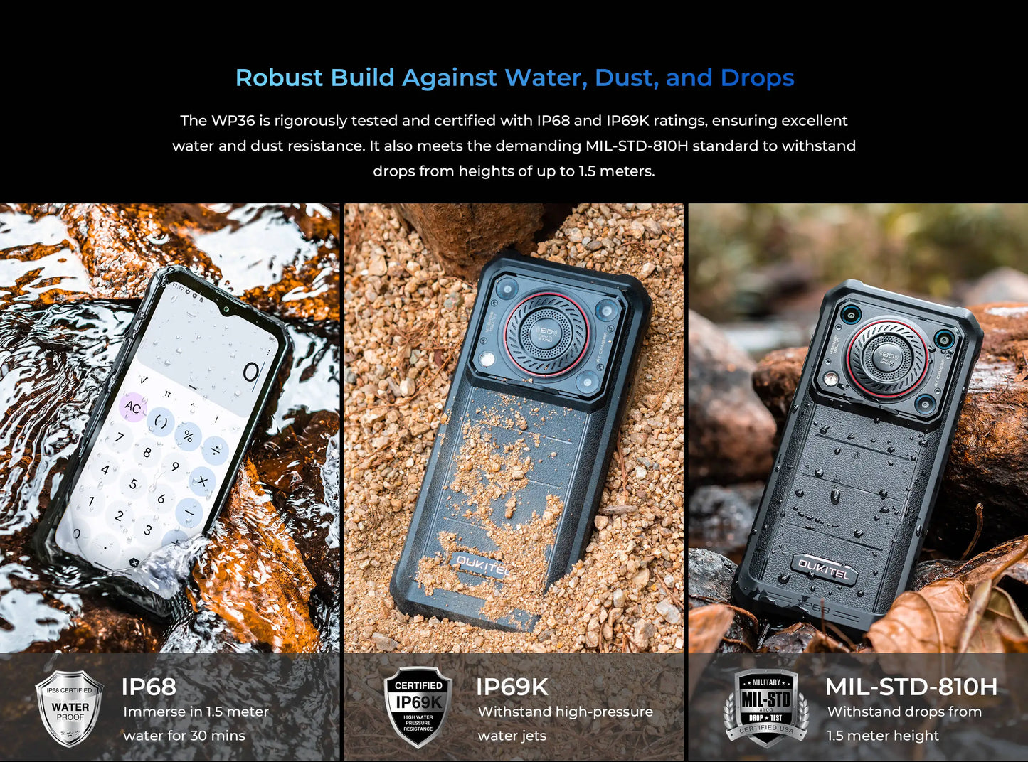 Oukitel WP36 Rugged Smartphone 10600mAh 6.52" HD+ Cell phone 16GB 128GB Mobile Phone Android 13 13MP Camera MT8788