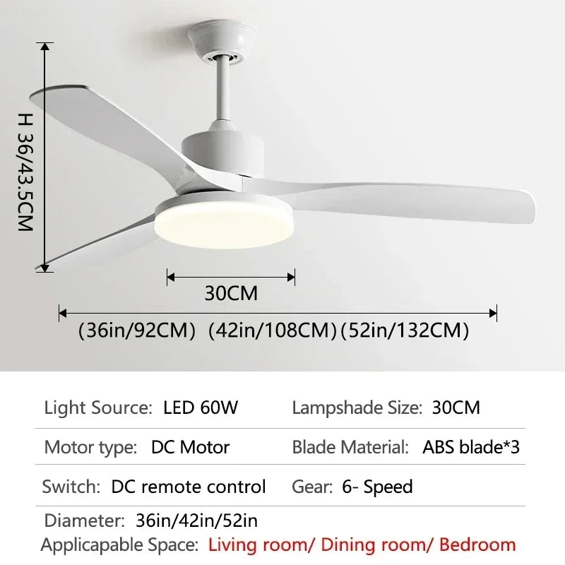 52 inch Modern DC Ceiling fan with light and Remote Control for Living room dining room bedroom Strong winds Electric fans