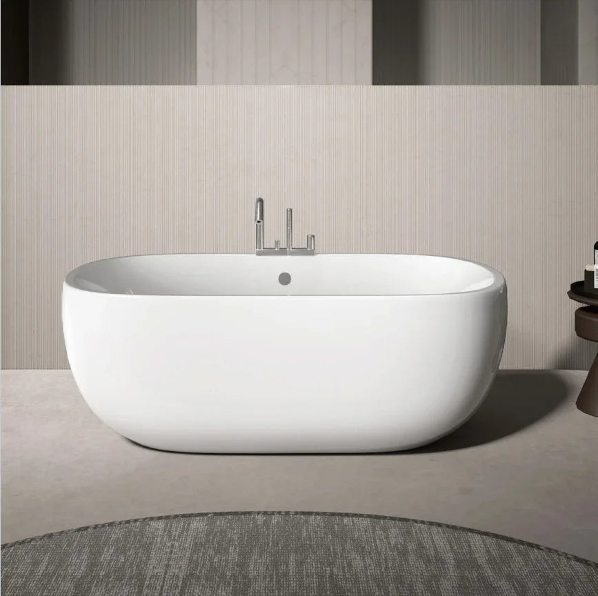 Bathroom Bathtub,67 Inch Large Indoor Stand Alone Acrylic Bathtub Durable White Deep Freestanding Bathtubs Soaking Bath Tub