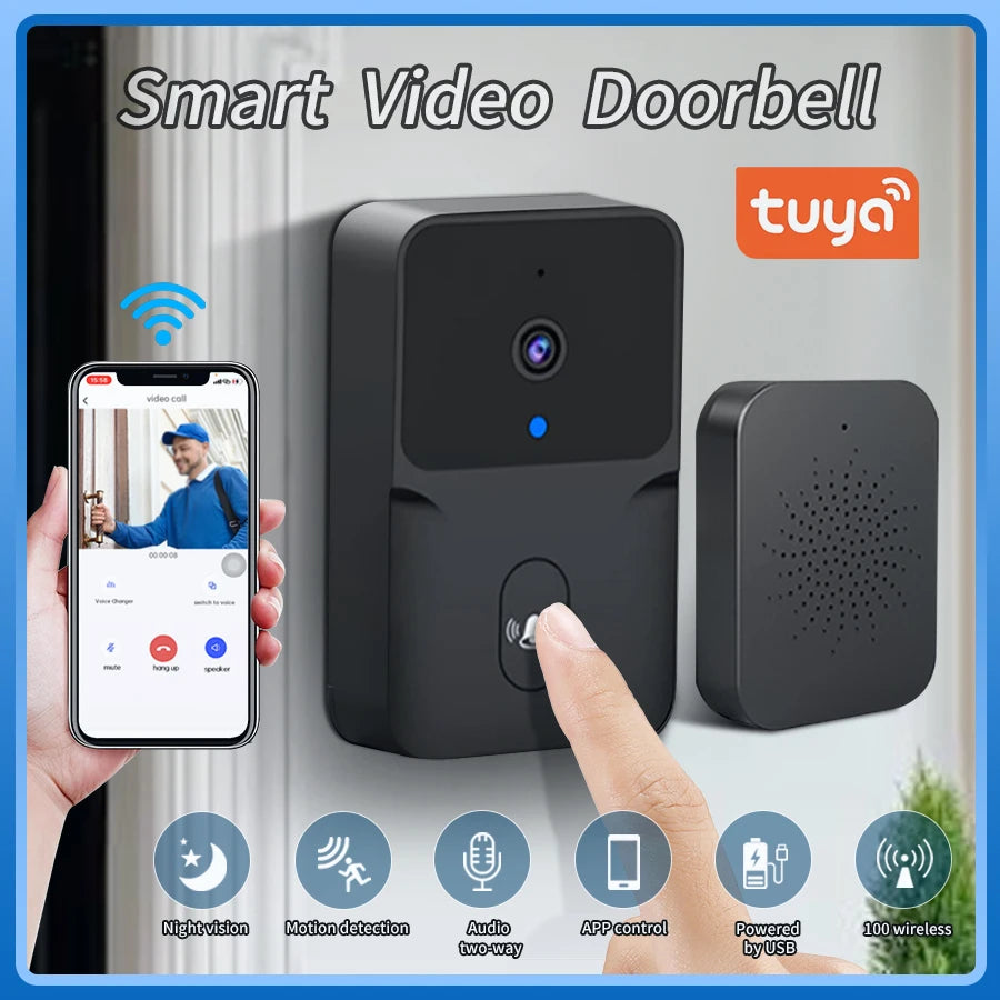 Tuya WiFi Video Doorbell Wireless HD Camera PIR Motion Detection IR Alarm Security Welcome DoorBell WiFi Intercom For Smart Home