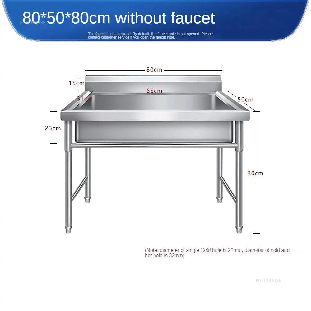 Commercial Stainless Steel Large Single-tank Floor-standing Dishwashing Kitchen Sinks for School Canteen Outdoor Washing Sinks