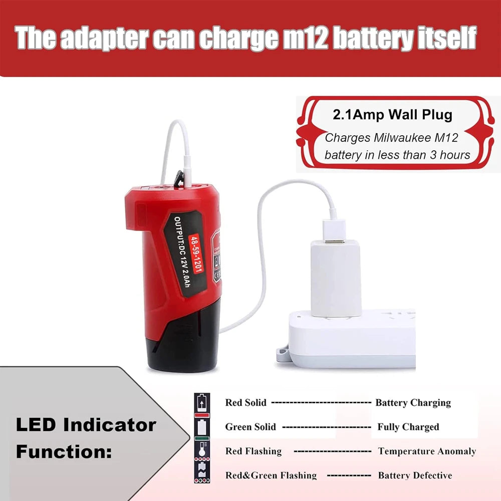 USB Power Battery Adaptor for Milwaukee M12 12V Heated Jackets Power Source Li-ion Battery