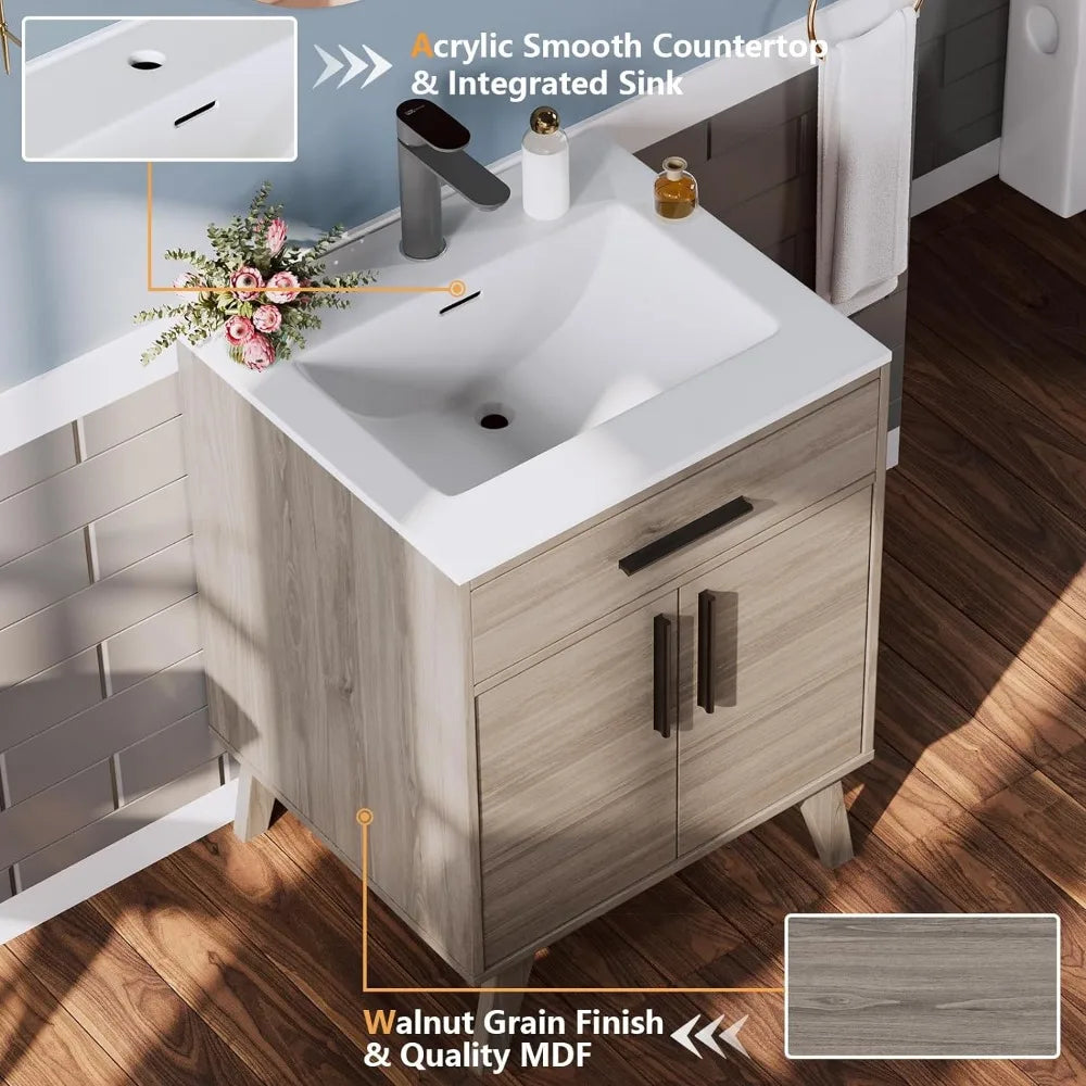 24.5" Bathroom Vanity with Sink Combo, Small Single Bathroom Cabinet Set, Soft Closing Doors, Bath Vanity with Sink