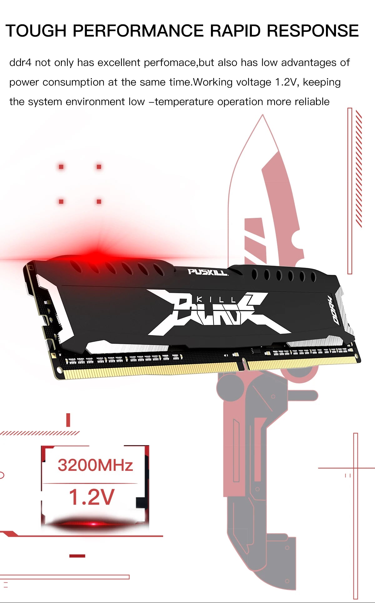 PUSKILL Memória RAM DDR4 16GB 8GB 1.2V 3200MHz 2666MHz Desktop Computer UDIMM Cooling Vest Memory Memoria