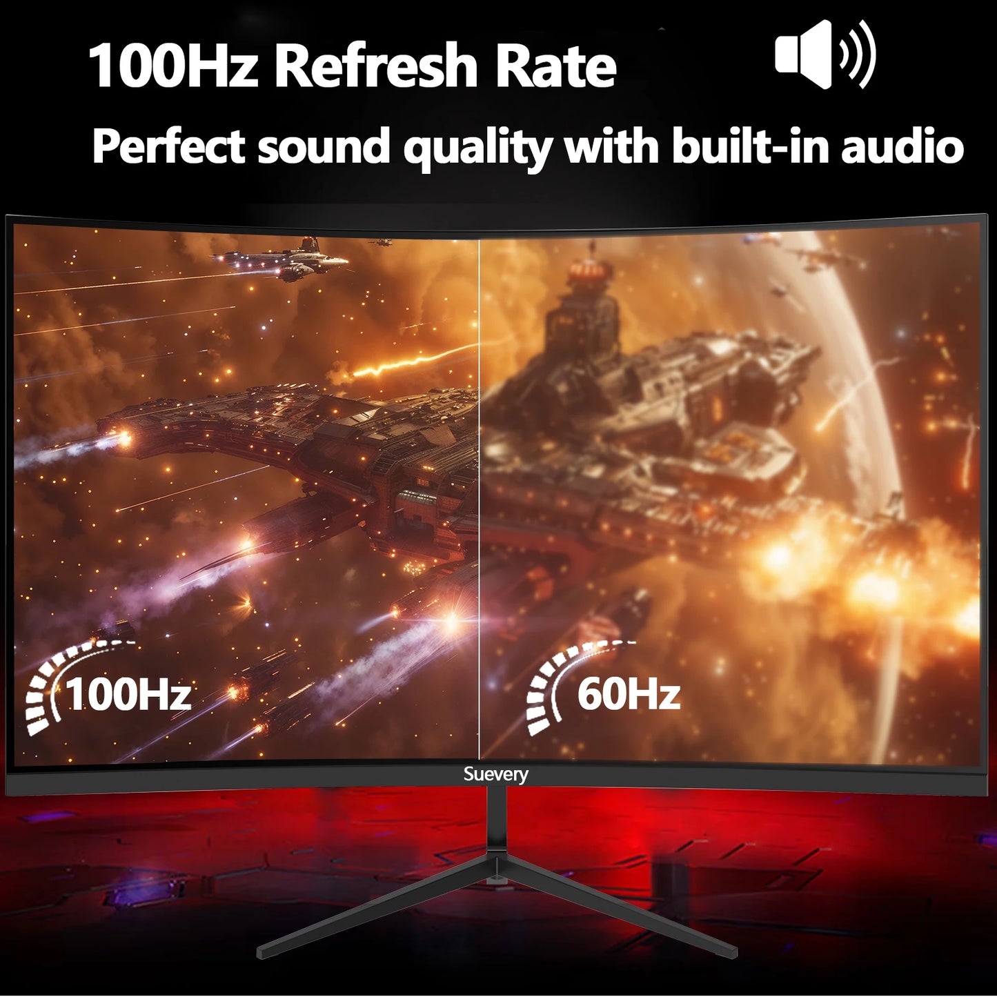 Suevery 27-inch Gaming Monitor, 100hz Computer Monitor FHD 1080P PC Monitor,1800R Curved Screen Carries Built-in Sound Frameless