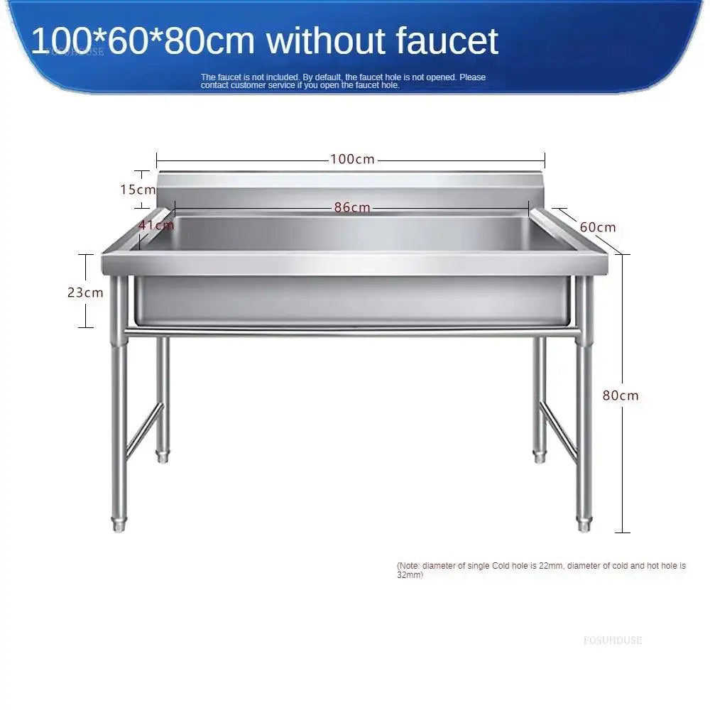 Commercial Stainless Steel Large Single-tank Floor-standing Dishwashing Kitchen Sinks for School Canteen Outdoor Washing Sinks