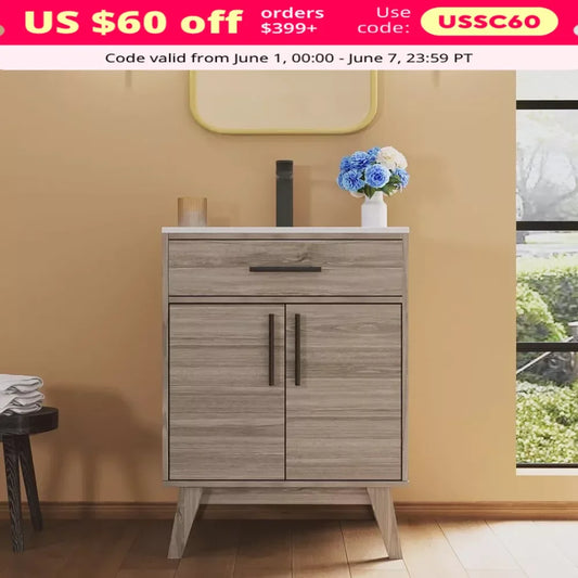 24.5" Bathroom Vanity with Sink Combo, Small Single Bathroom Cabinet Set, Soft Closing Doors, Bath Vanity with Sink