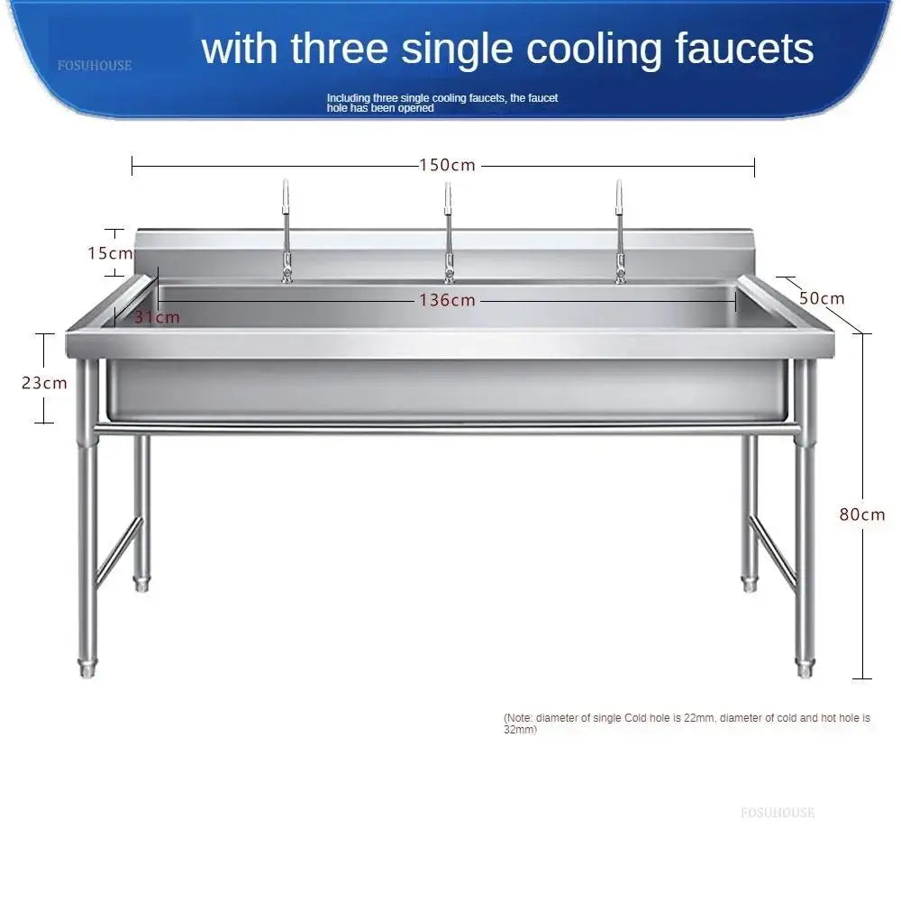 Commercial Stainless Steel Large Single-tank Floor-standing Dishwashing Kitchen Sinks for School Canteen Outdoor Washing Sinks