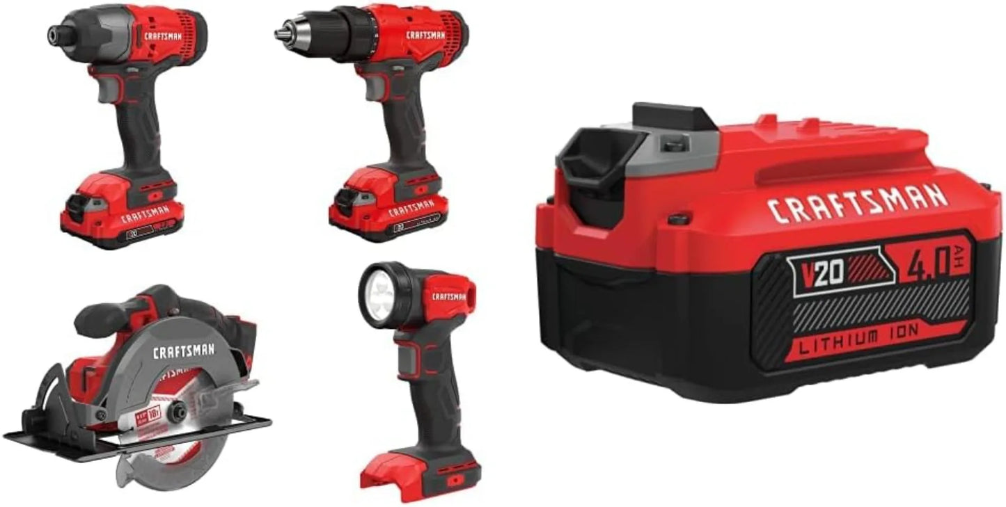 V20 MAX Power Tool Combo Kit, 4-Tool Cordless Power Tool Set (CMCK401D2AM)