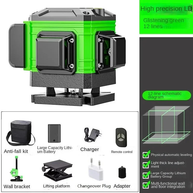 New 4D 8/12/16 Lines Laser Level with Green Line Self-Leveling Horizontal and Vertical Super Powerful for Accurate Measurement