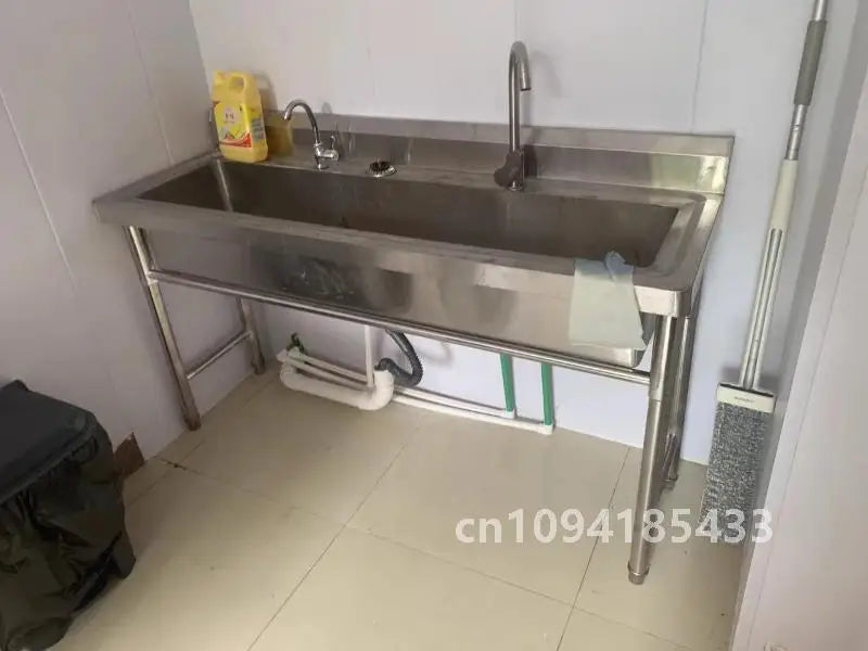 Commercial Stainless Steel Large Single-tank Floor-standing Dishwashing Kitchen Sinks for School Canteen Outdoor Washing Sinks