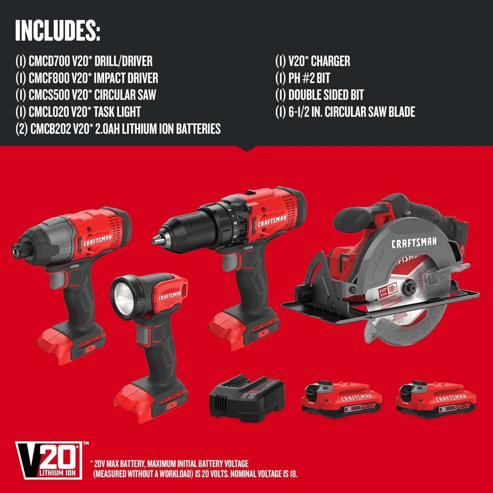 V20 MAX Power Tool Combo Kit, 4-Tool Cordless Power Tool Set (CMCK401D2AM)