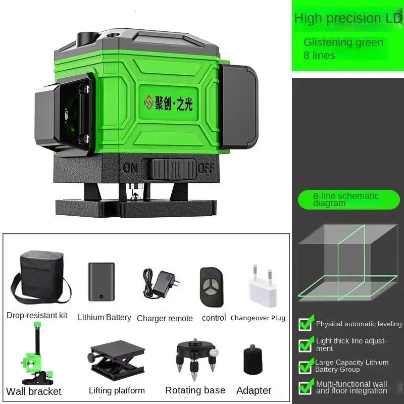 New 4D 8/12/16 Lines Laser Level with Green Line Self-Leveling Horizontal and Vertical Super Powerful for Accurate Measurement