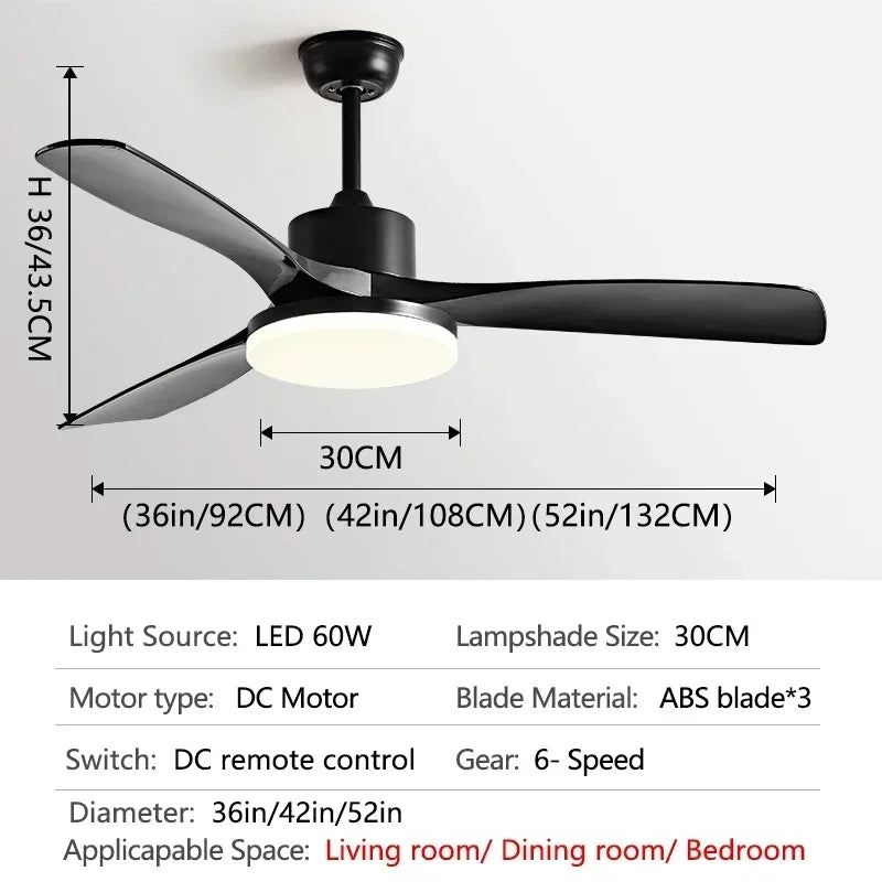 52 inch Modern DC Ceiling fan with light and Remote Control for Living room dining room bedroom Strong winds Electric fans