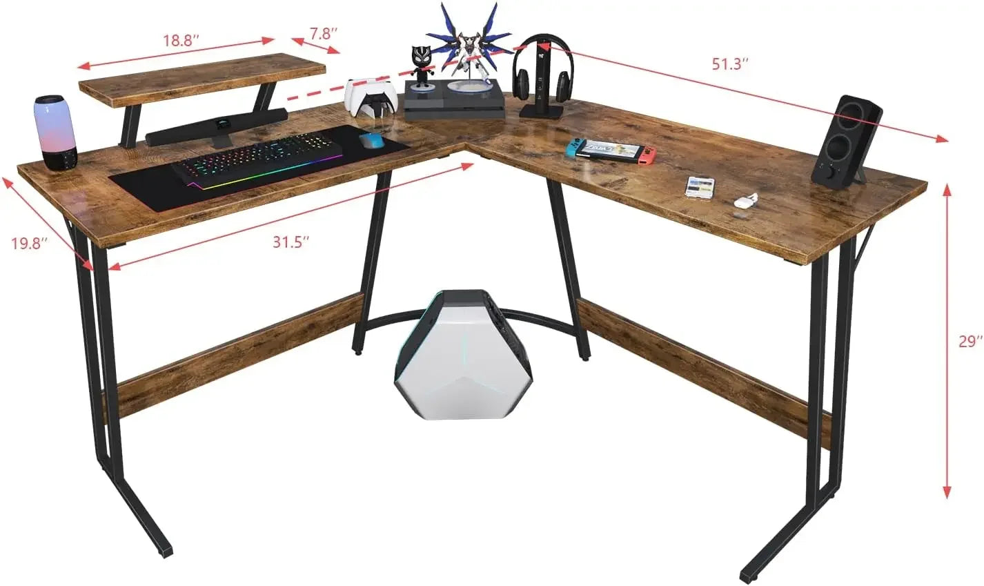 Computer Desk, L Shaped Gaming Computer Corner Desk PC Gaming Table with Large Monitor Riser Stand , Desk Computer