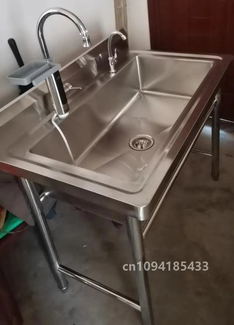 Commercial Stainless Steel Large Single-tank Floor-standing Dishwashing Kitchen Sinks for School Canteen Outdoor Washing Sinks