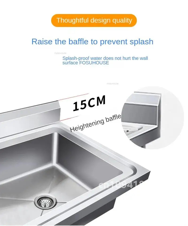 Commercial Stainless Steel Large Single-tank Floor-standing Dishwashing Kitchen Sinks for School Canteen Outdoor Washing Sinks