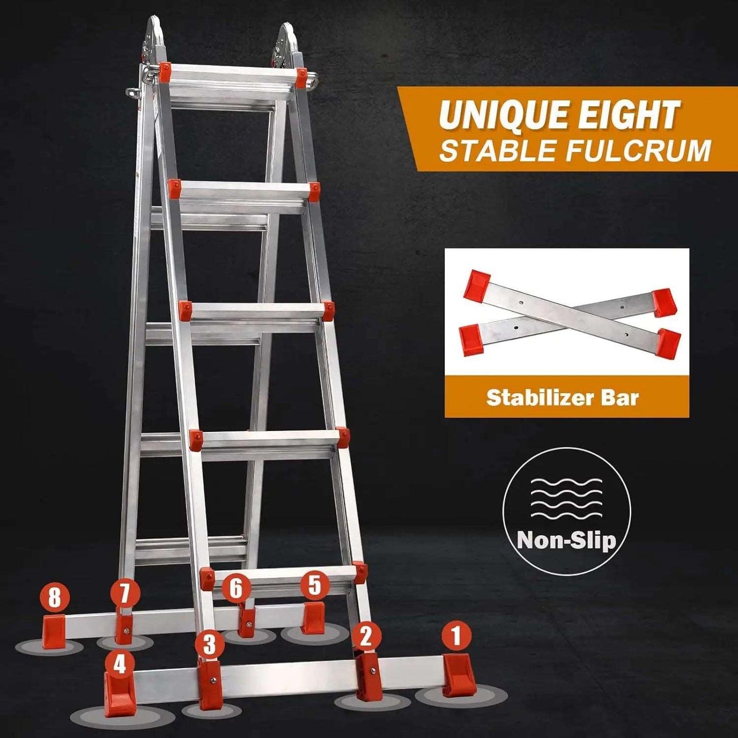 Ladder Extension Ladder, 17 Ft Muti Position Ladder & Removable Tool Tray with Stabilize