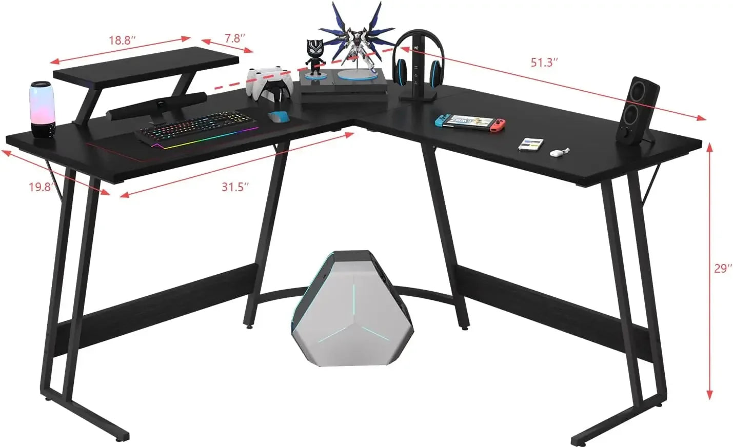 Computer Desk, L Shaped Gaming Computer Corner Desk PC Gaming Table with Large Monitor Riser Stand , Desk Computer