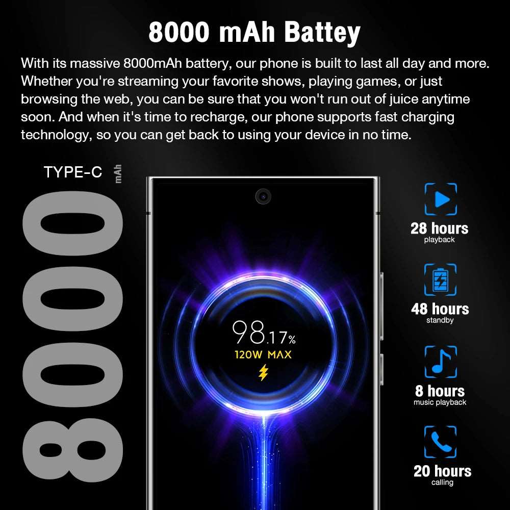 New S24 Ultra Smartphone 5G Signal 22GB+2TB  Android 14 8000mAh phone Qualcomm Snapdragon 8Gen3 Face Recognition