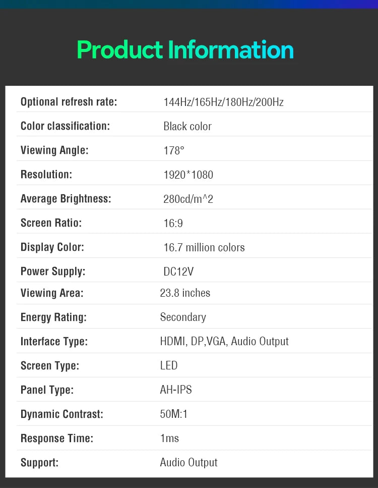 Anmite 24 Inch PC Gaming Monitor 200Hz IPS LCD Display 1920×1080P FHD Desktop Ultra-thin Gaming Computer Screen100Hz HDMI