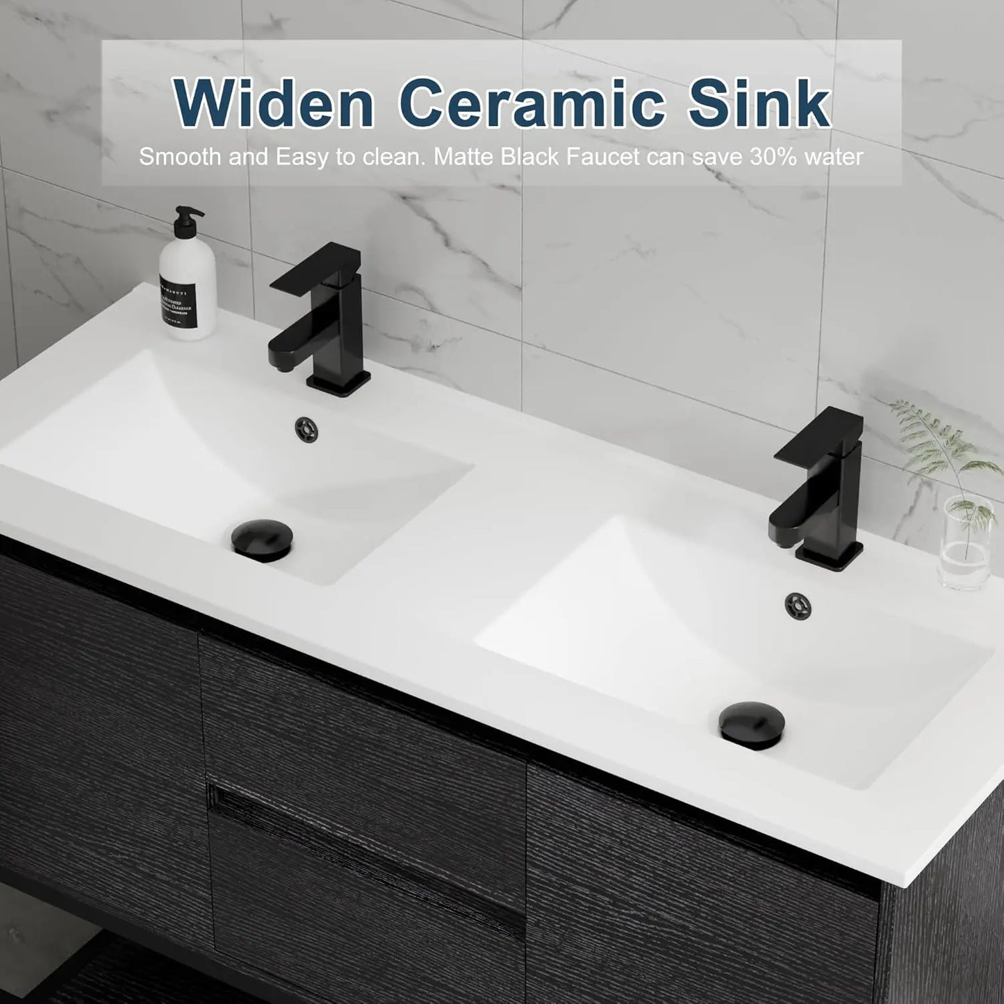 "24" Bathroom Vanity with Sink Combo | Built-in Power Socket, Metal Frame, Matte Black Faucet, Soft-Closing Doors