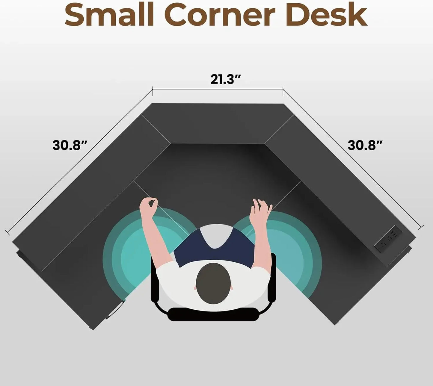 Corner Desk with Power Outlets & 3 Drawers, 44.6" Reversible Small L Shaped Computer Desk with LED Lights, Gaming