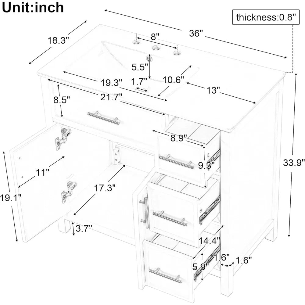 Bathroom Vanity with Sink, Bathroom Storage Cabinet with 3 Drawers, Wood Bathrooms Vanity Set, 36" Bathroom Vanity with Sink