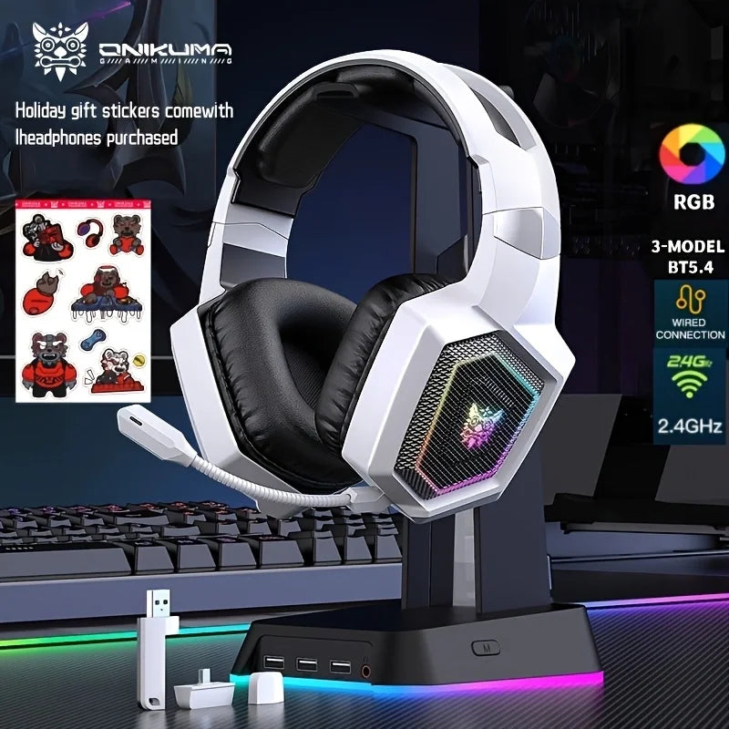 ONIKUMA GT806 Tri-Mode Gaming Headset with Microphone for  PS4, PC, Mobile Devices, 2.4GHz Wireless  5.3  Gaming  Headset