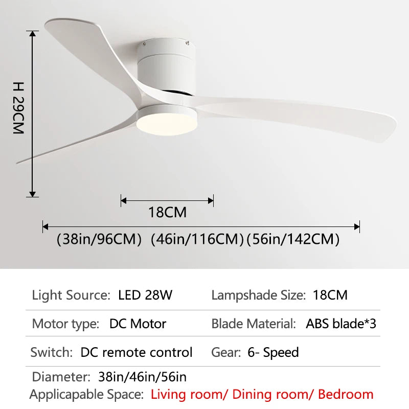 46Inch Low Floor Ceiling Fan Light Modern Black ABS Blade DC Remote Control Led Fan Lights Restaurant The bedroom 110V 220V