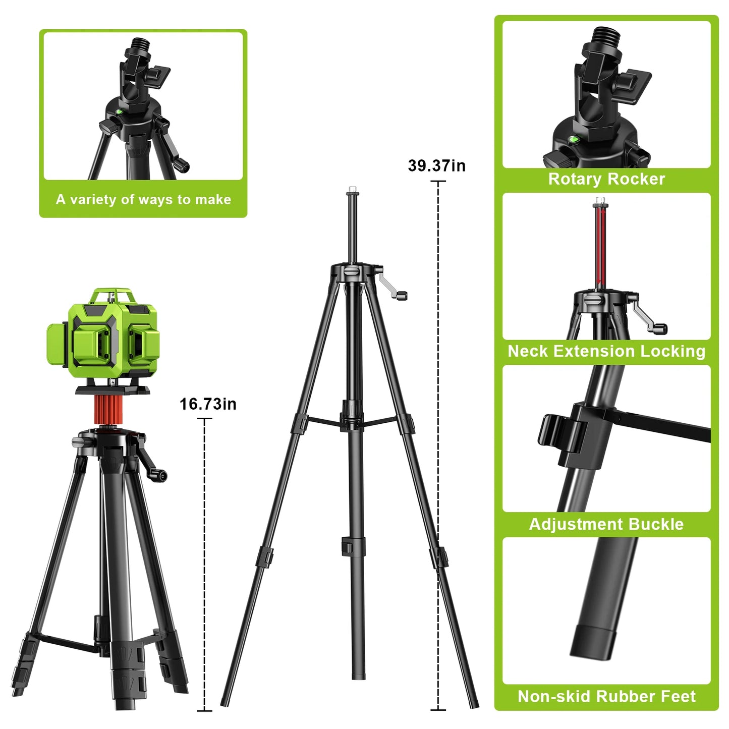 Lfine Laser Level 4D 16 Lines with 39.37 Inch (1M)Tripod Horizontal Vertical Green 360° Self-leveling Professional Nivel Laser