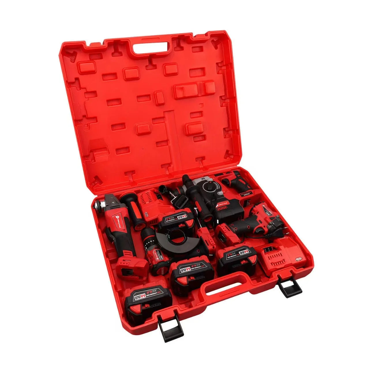 Set 4 in 1 Combination Brushless Replica Milwaukee Red Cordless Jobsite Tool Set Power Wrench Drill Angle Grinder Hammer