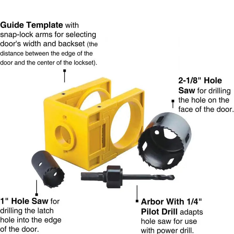 Door Lock Installation Kit Door Knob Drilling Kit Carbon Steel Door Drill Kit With Guide Template Door Lock Installation Tools